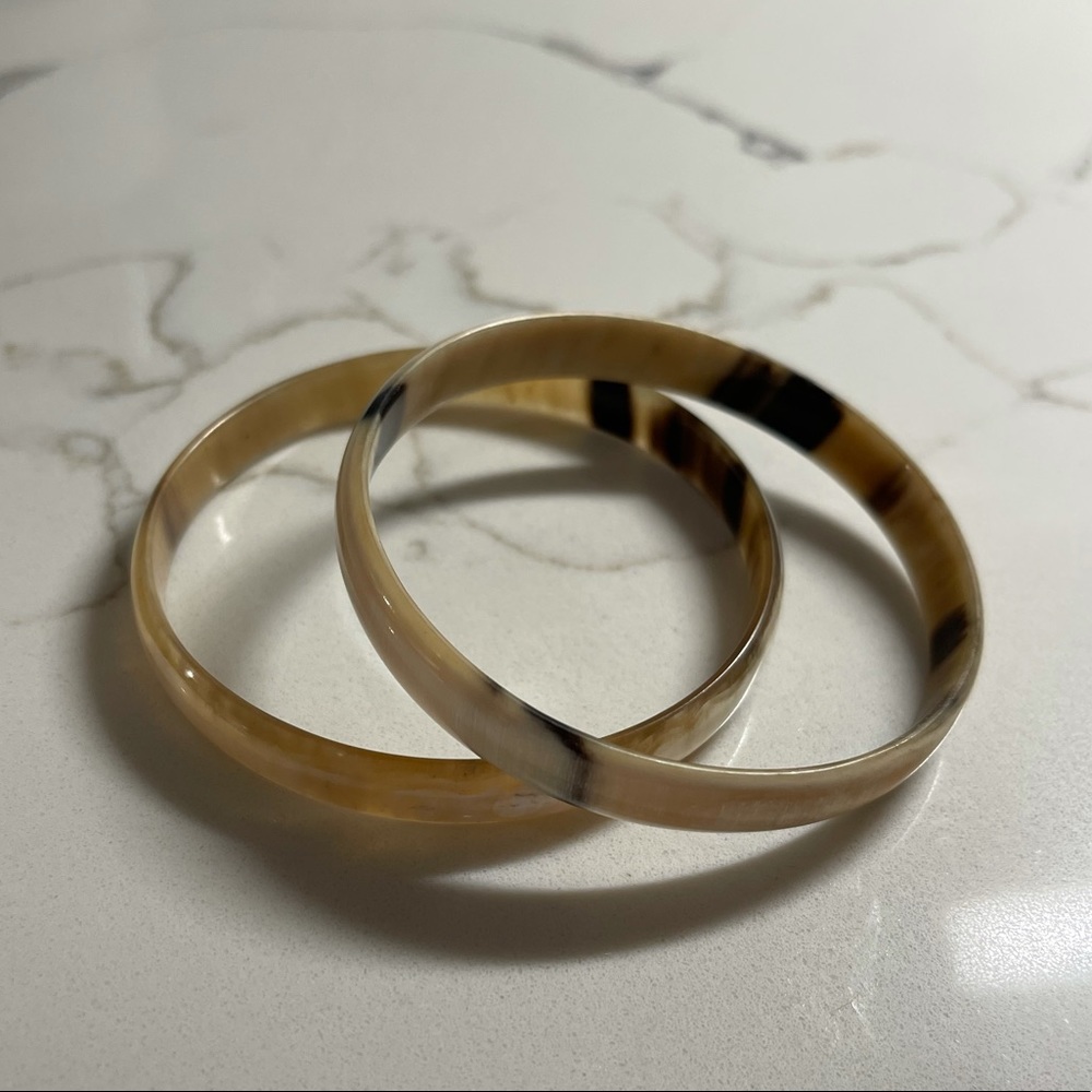 Tan/Cream Horn Bangle Pair